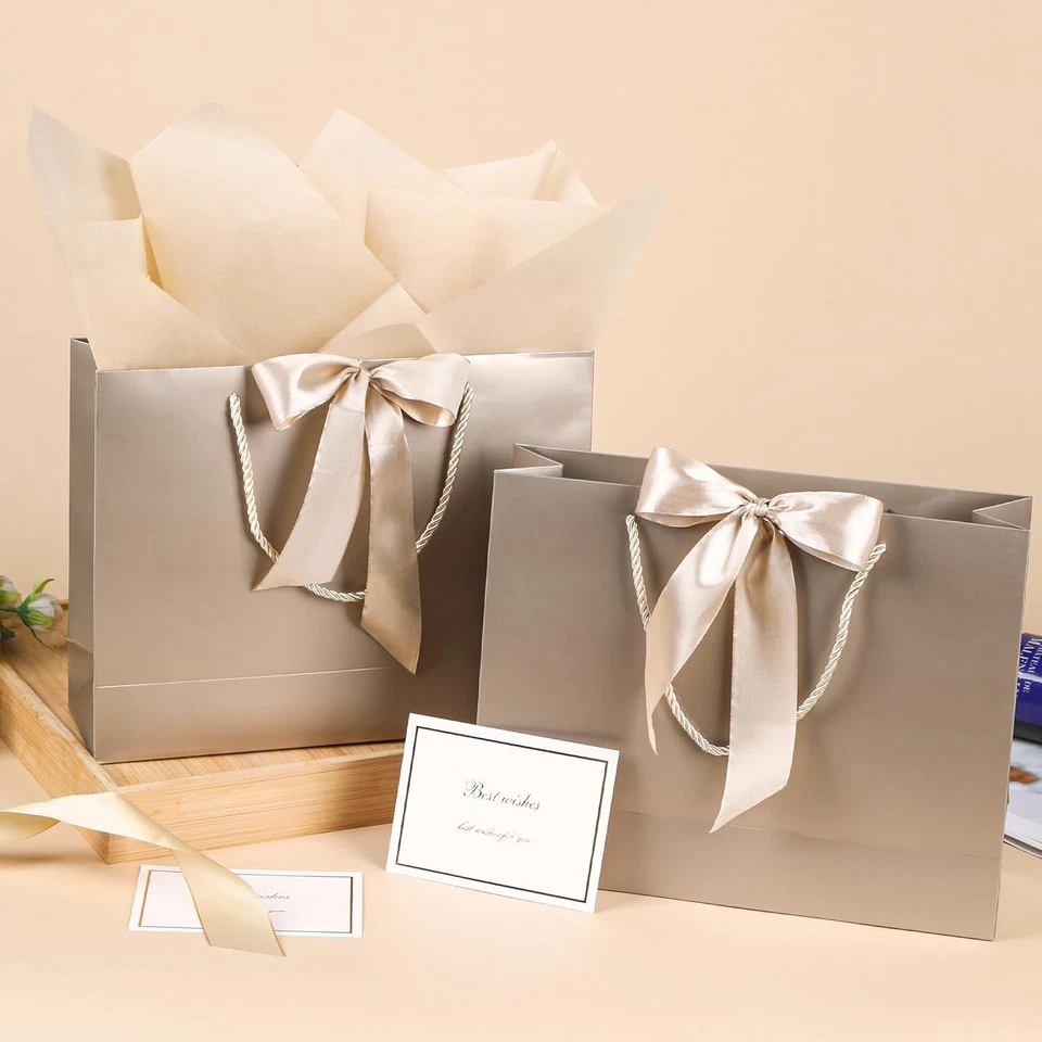 Bolsas de regalo de 12,6" a granel, 10 piezas bolsas de regalo con 20 papeles de seda 10 tarjetas de felicitación, L Foto 3 de 4