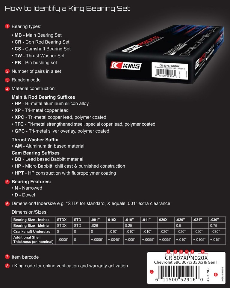 King Racing CR4481XP rod bearings for Mitsubishi 4G32 4G35 4G37 4G61 ...