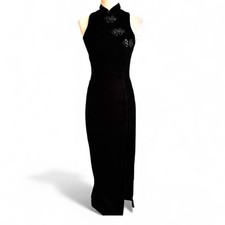 Jessica McClintock Vintage Gunne Sax Black Velvet Maxi Dress with Floral Accents