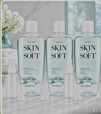 3 Avon Skin So Soft Original Bath Oil 16.9 oz Moisturizing/free 2 travel spray