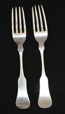 Pair of E Jaccard & Co St Louis MO coin silver Dinner Forks ca. 1825 Excellent