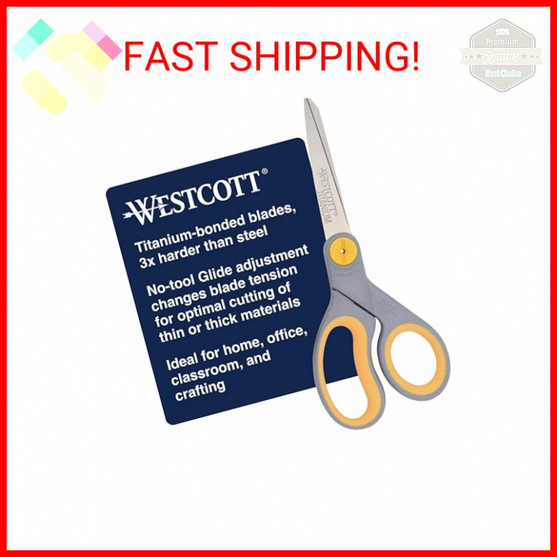 Westcott 8-Inch Titanium-Bonded Scissors with Adjustable Glide Feature for Offic