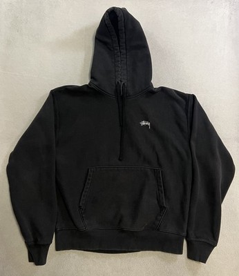 Vintage Stussy Hoodie Men's Large Black Pullover Long Sleeve Heavyweight FADED