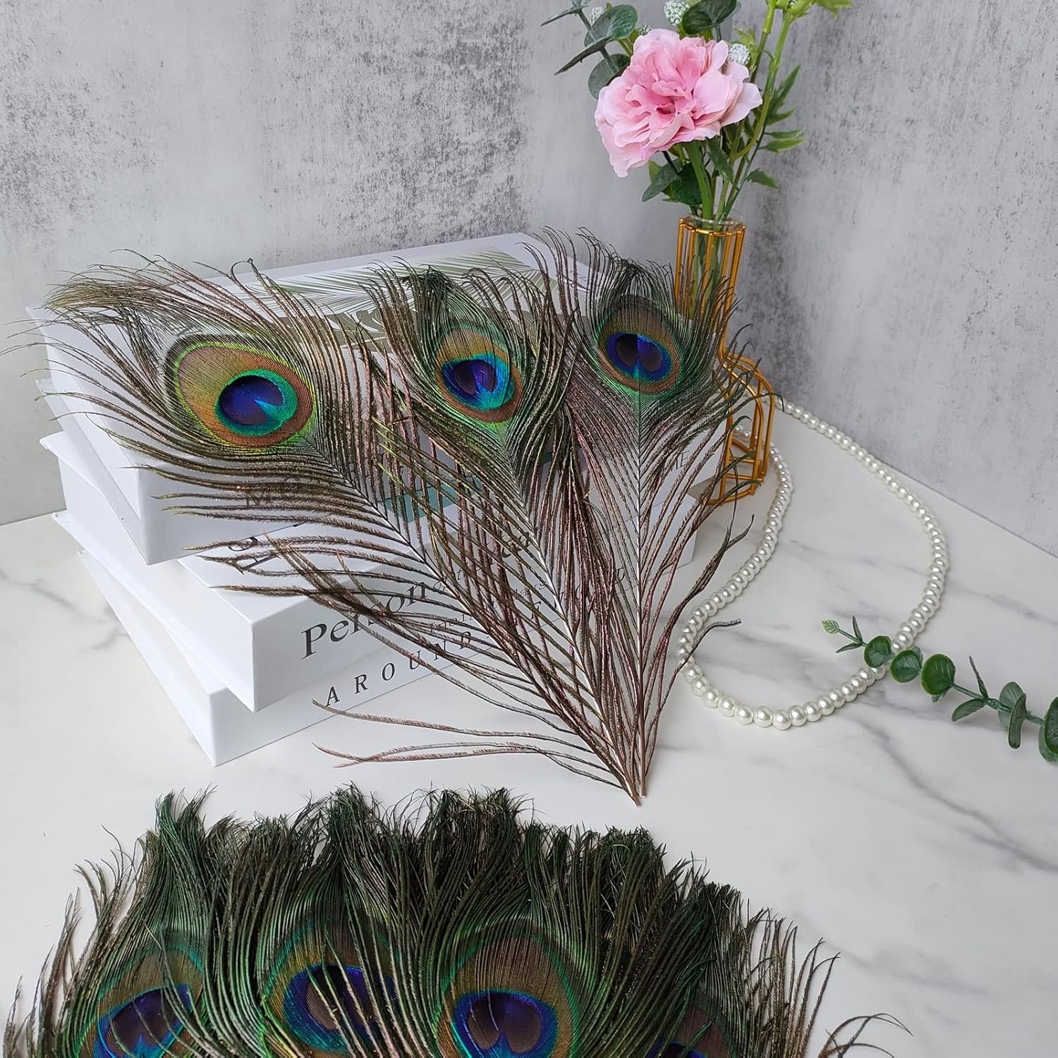 12Pcs Peacock Feather Natural in Bulk 10-12 Inch 25-30Cm for Craft Vase Wedding
