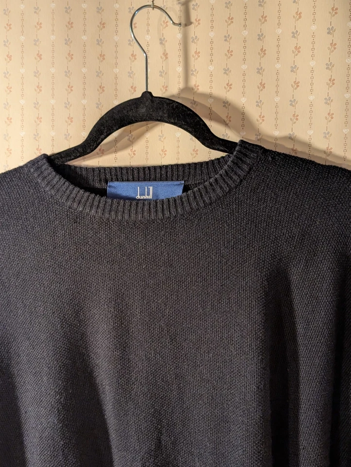 Suéter Dunhill Golf Negro L Seda y Lino Ligero Tejido Preppy Cuello Redondo Foto 2 de 4