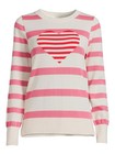 Time and Tru Girls Pullover Sweater M (8-10) Pink White Striped Heart Crew Neck — photo 1