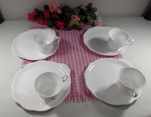 Royal Albert Affinity Cup & Snack Plate White Porcelain Bone China 4 SETS