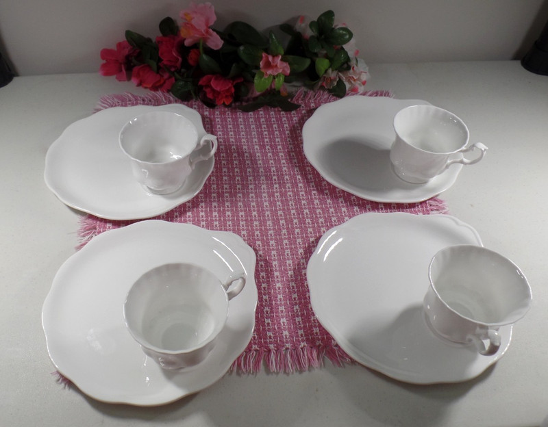 Royal Albert Affinity Cup & Snack Plate White Porcelain Bone China 4 SETS