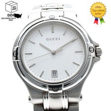 Vintage [ Near MINT ] GUCCI 9040M White Dial Dilver Date Quartz Men's 35mm Watch