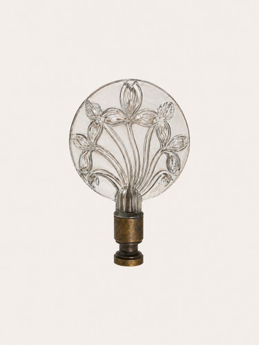 Art Nouveau Cut Glass Lamp Finial Floral Design Brass Base 3.5” tall