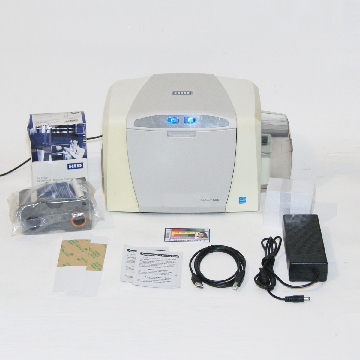 Fargo C50 ID Card Thermal Printer w/ Software Ribbon and Supplies