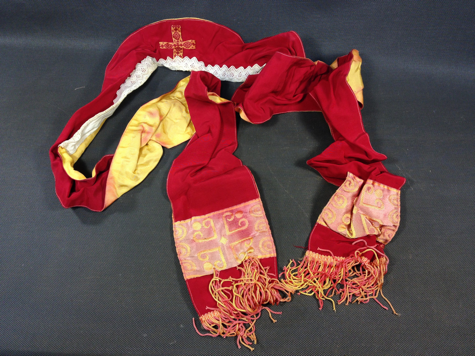 Antigua Bufanda Messe Ceremonia Religiosa Cura Vintage Traje Drama