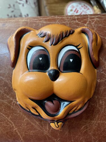 Vintage Halloween Dog Face Cake Topper Bakery Crafts 80s Plastic Decorating - Afbeelding 1 van 3