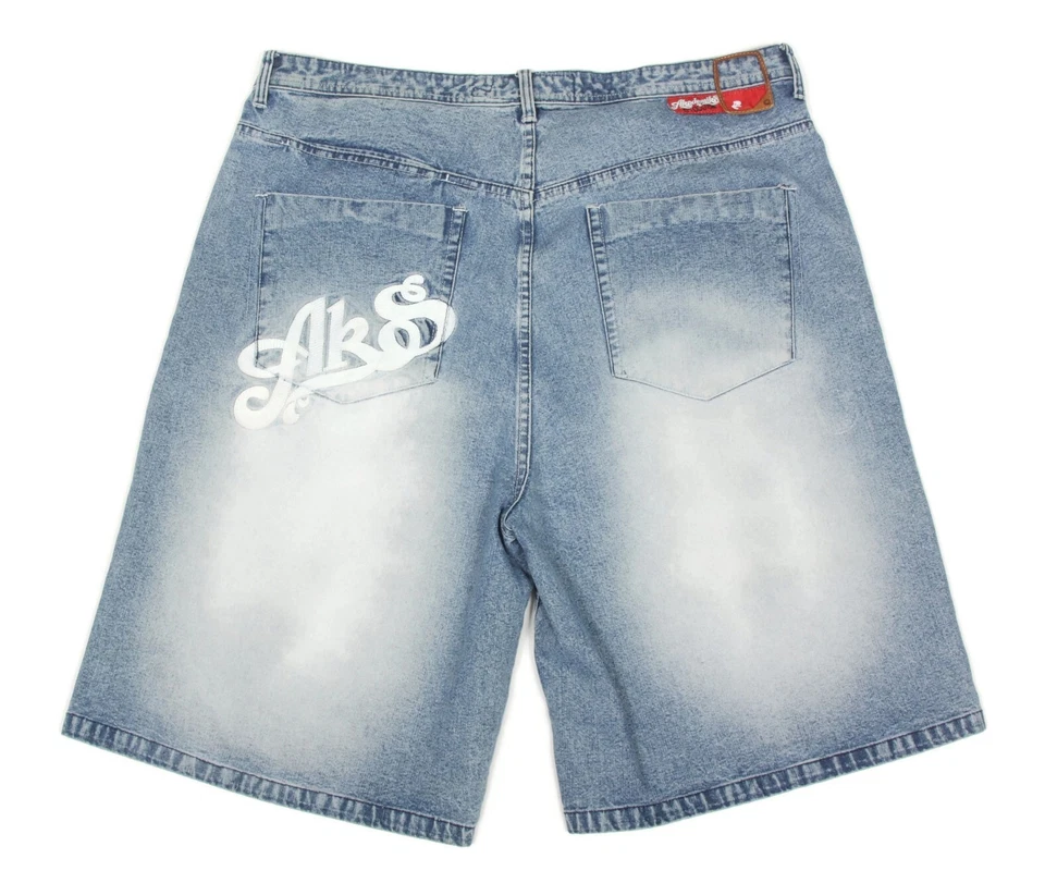 Vintage Akademiks Jean Shorts Mens Size 44 Blue Spell Out Long Stitched Y2K /835 - Image 3 of 4