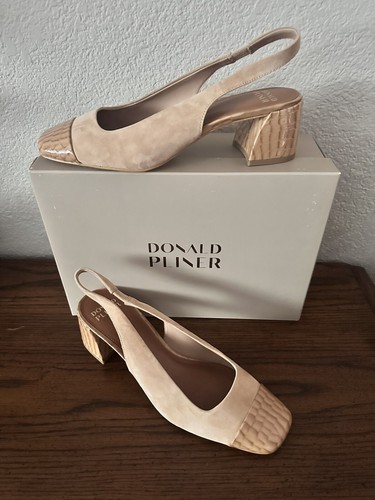 Donald Pliner Womens Amore Pumps Slingback Block Heel Beige Leather Size 9 New