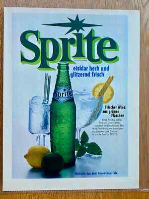 1968 Sprite Frischer Wind aus grünen Flaschen Original Vintage Ad Retro Werbung