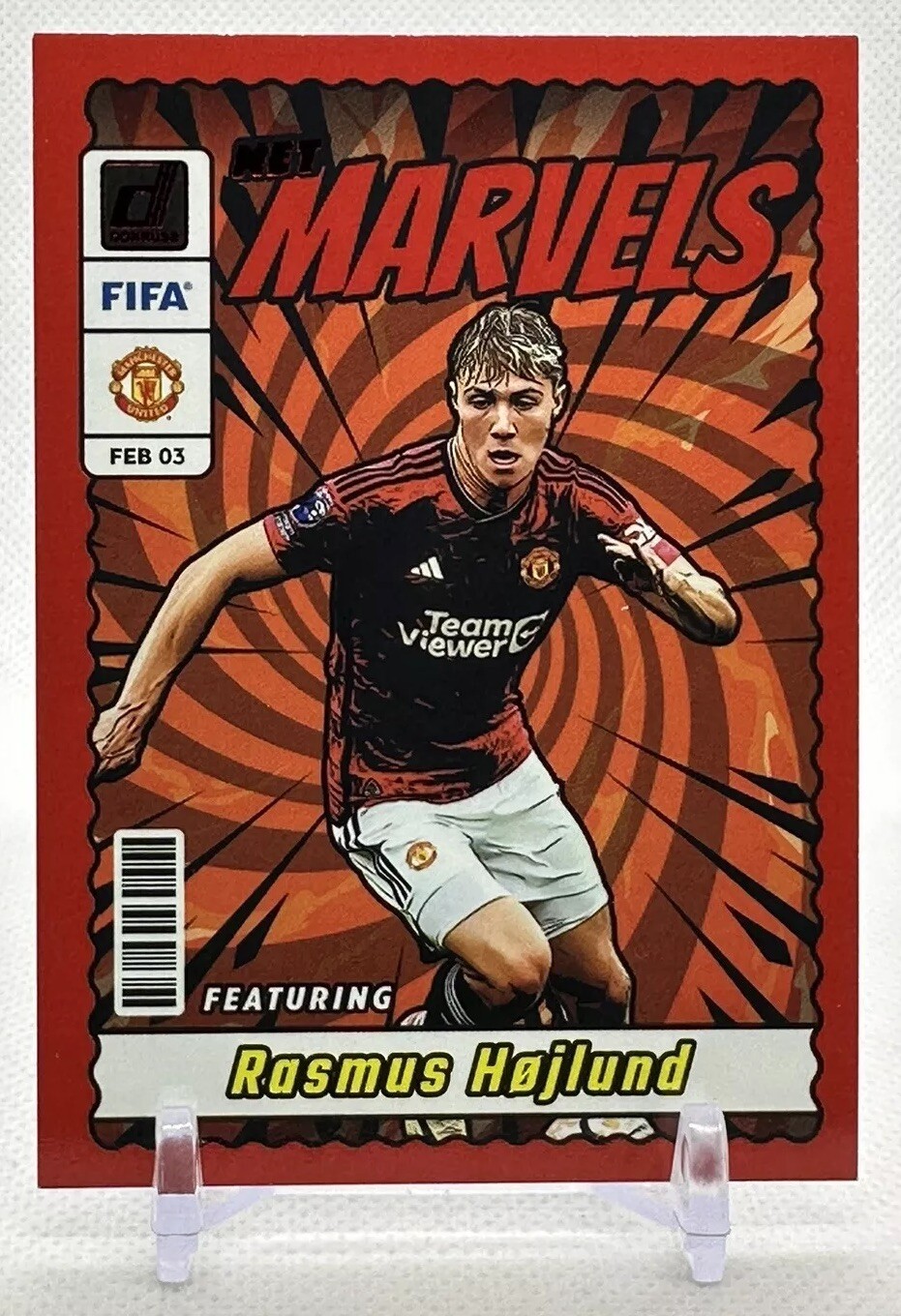 Rasmus Hojlund 2023-24 Panini Donruss Soccer #16 Net Marvels Red Man U Denmark