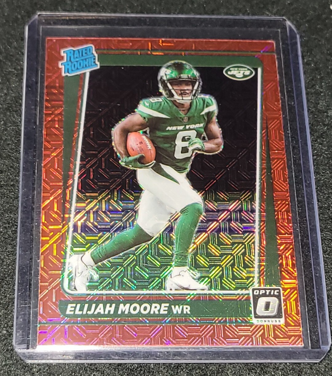 2021 Donruss Optic Elijah Moore Rated Rookie Red Mojo #216 RC SP Jets Browns