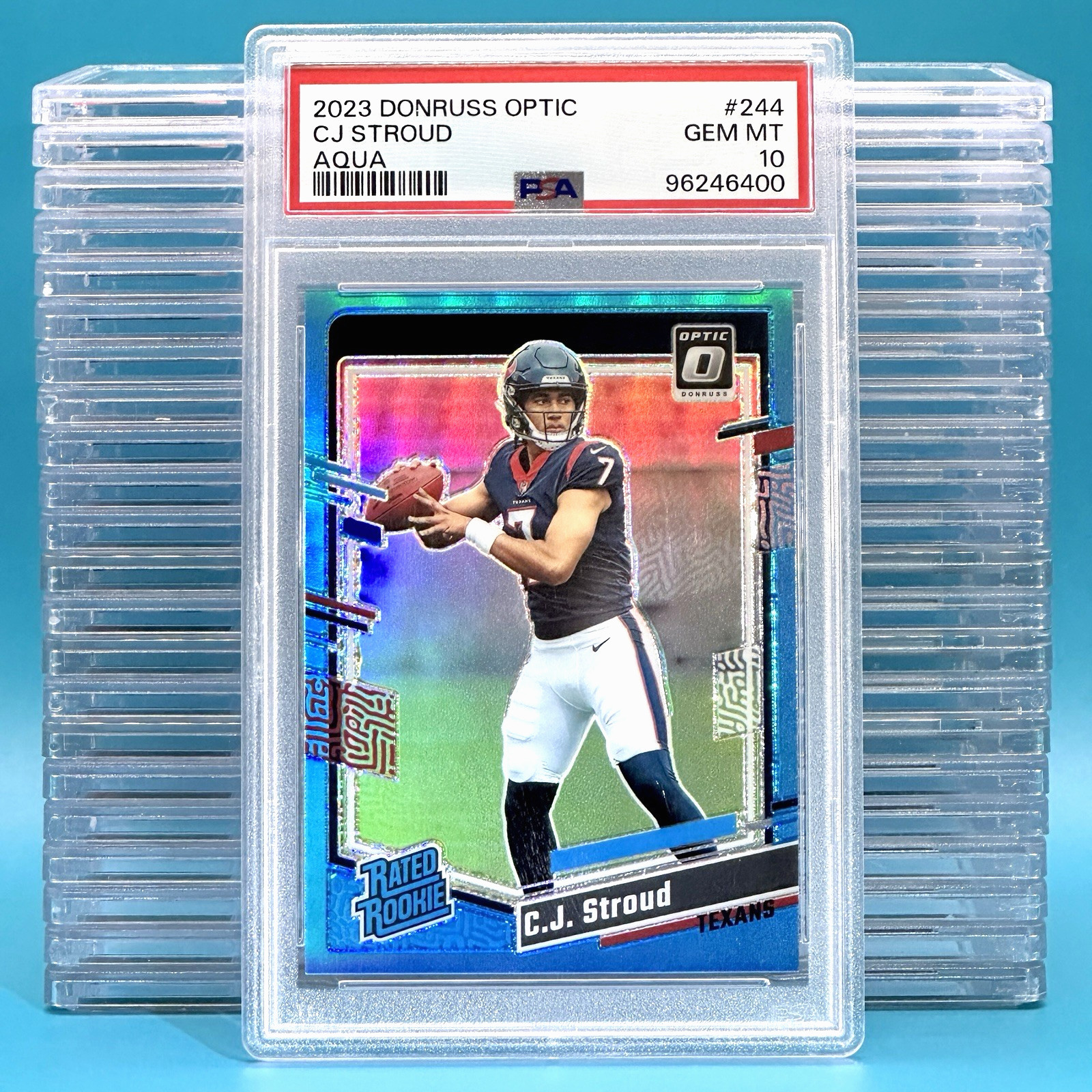 2023 Panini Donruss Optic CJ Stroud #244 Aqua /299 Prizm Rookie RC PSA 10