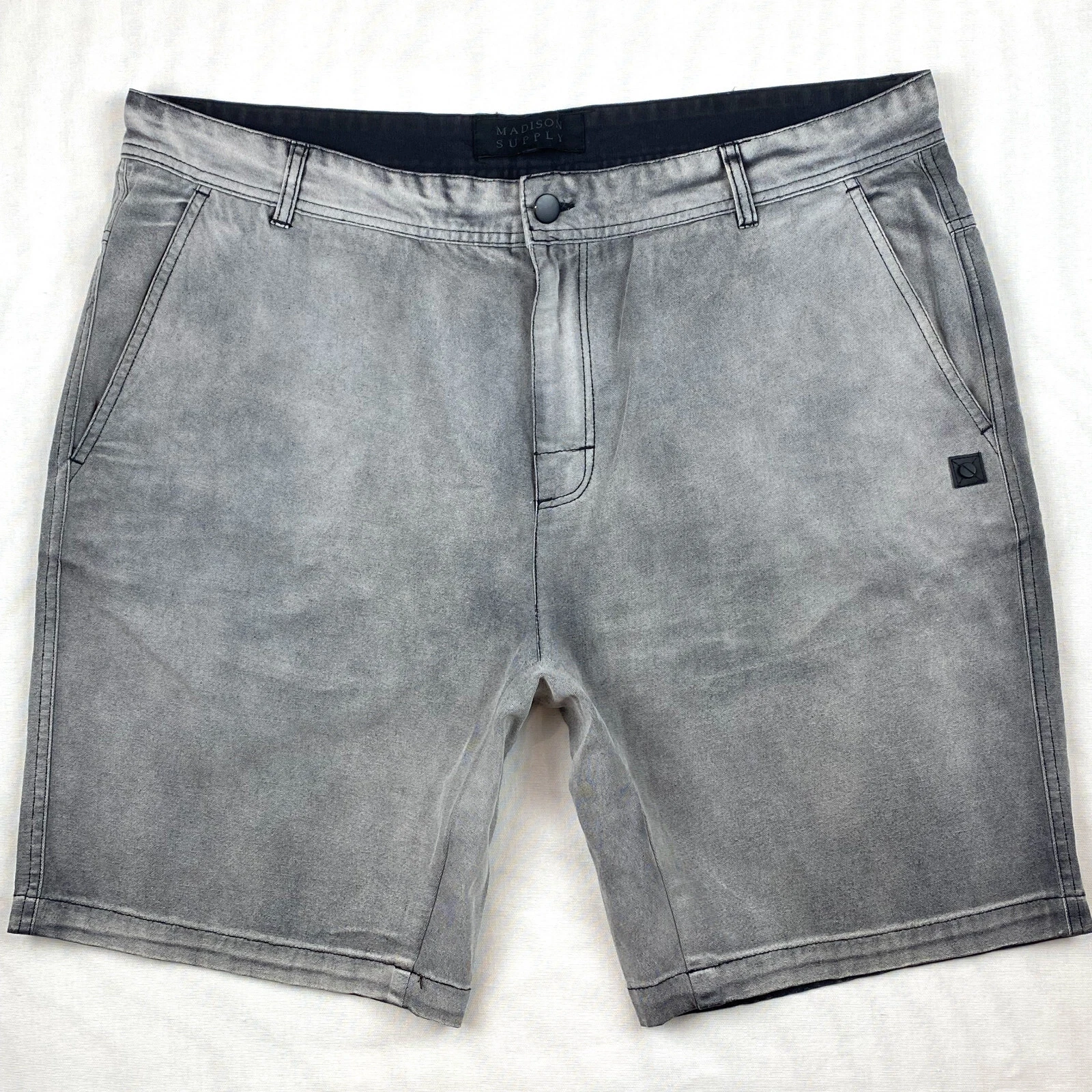 Madison Supply Flat Front Black Bleach Washed Shorts Size 38