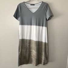 Noracora Women Short Sleeve V Neck T-shirt Dress Color Block Gray White S Pjs