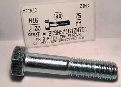M16-2.00X75MM HEX HEAD CAP SCREWS GRADE 8.8 STEEL ZINC PLATED (15)