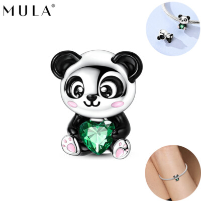 MULA European 925 Sterling Silver Charms CZ Cute Panda Heart Fit Damen Armband