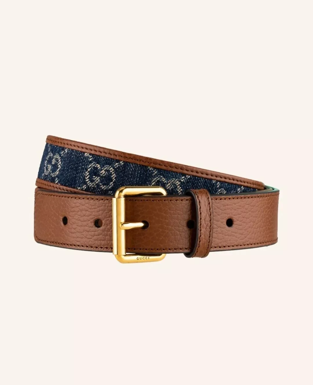 Gucci GG ceinture bleu denim marron cuir boucle carrée 80 32 UNISEXE 100% authentique 