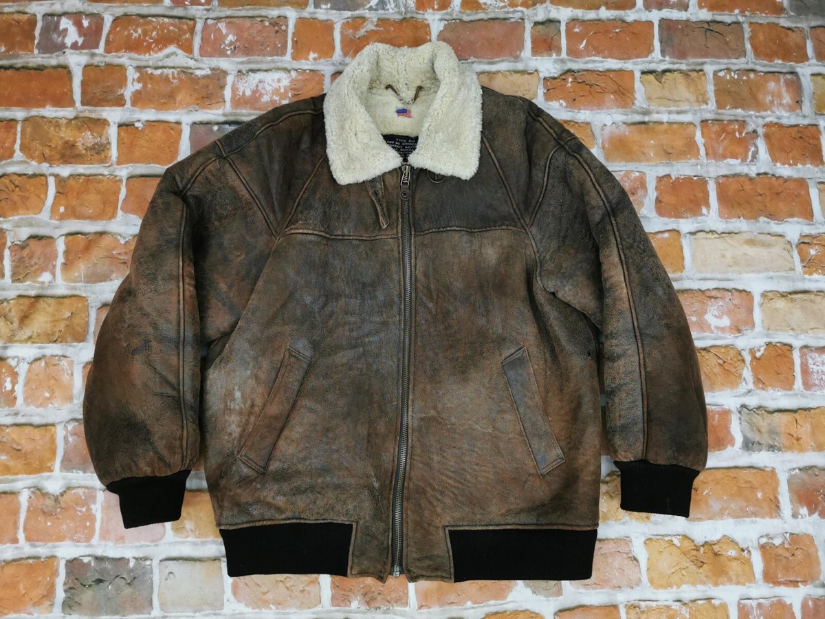 AVIATION USA B6 SHEARLING LAMMFELL VINTAGE LEDERJACKE*BRAUN*GR: XL