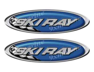 Two Ski Ray Racing Vinyl Oval Stickers, Imitated 3D Look, 10'' x 3.5''