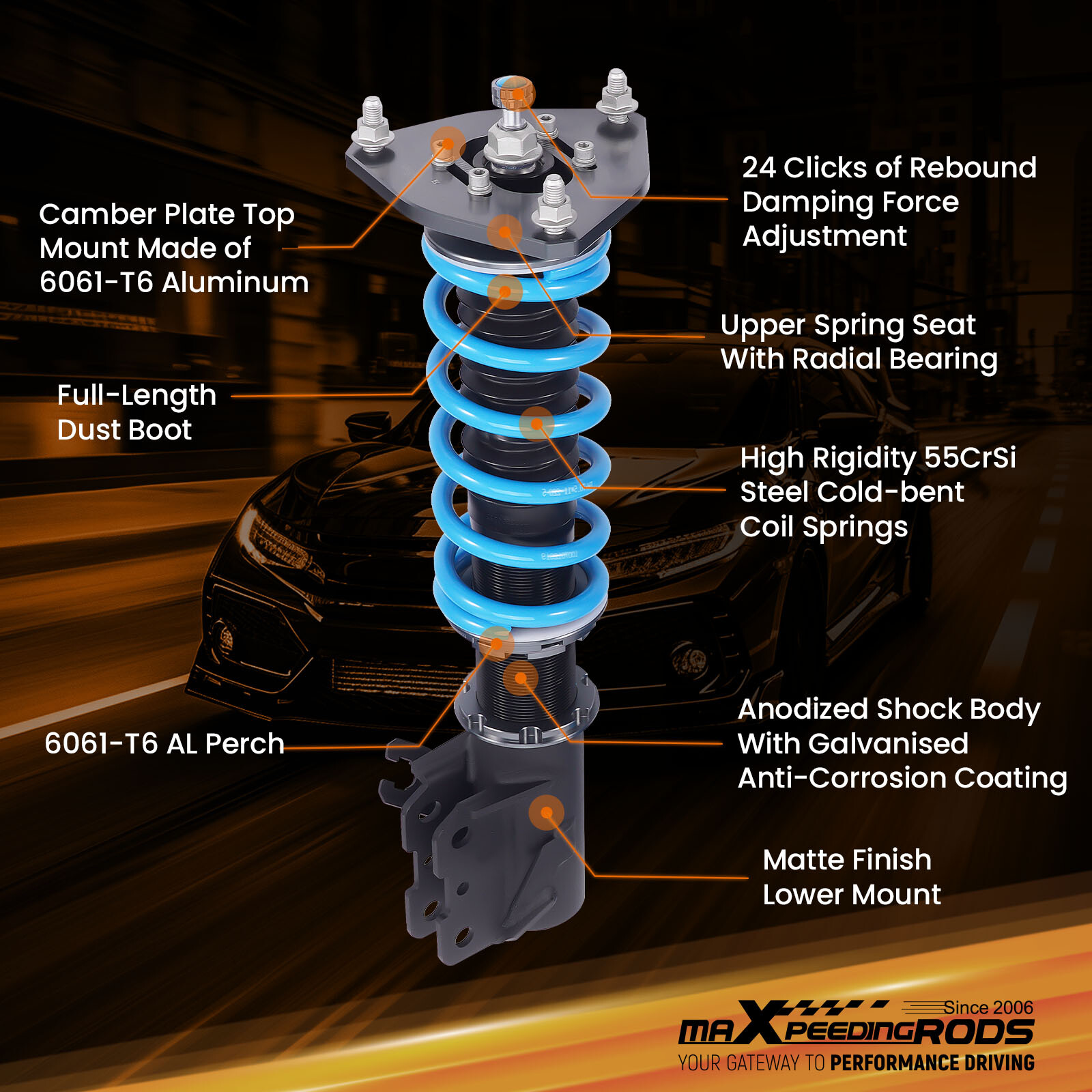 MaXpeedingrods T6 코일오버 서스펜션 키트 (미쓰비시 미라지 1997-2001년식용) 3