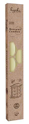 Hyoola 12" Beeswax Taper Candles - 12 Hour Burn Time - White Beeswax Candles ...