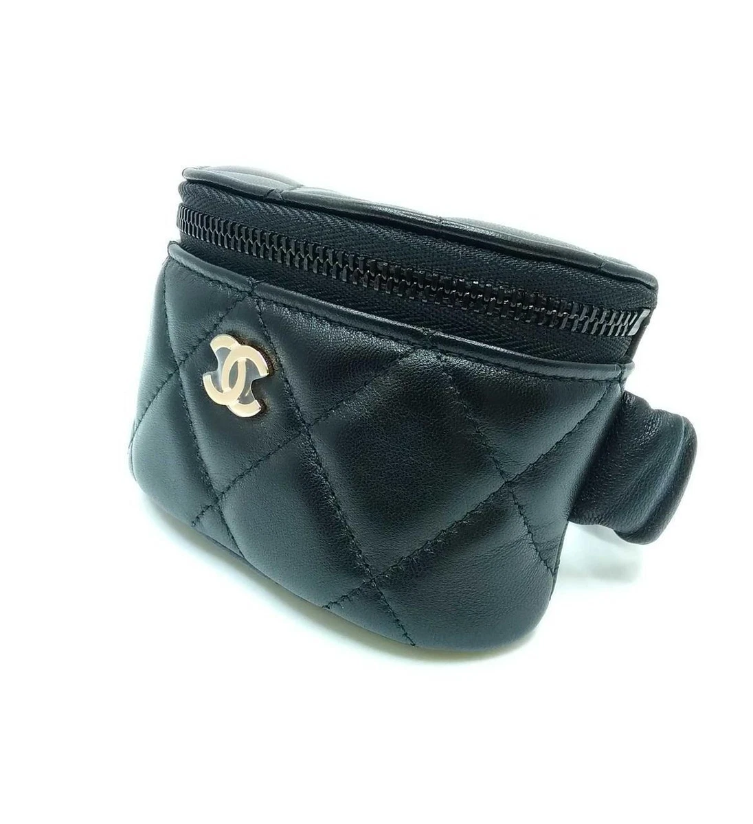 Authentic Chanel 21S Arm Coin Purse Lambskin Black Quilted Pouch Mini Bag  Boxed