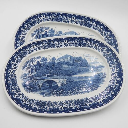 2x Villeroy & Boch Serving Plates Mettlach Blue Castle New! wg bearing resolution - Picture 1 of 14
