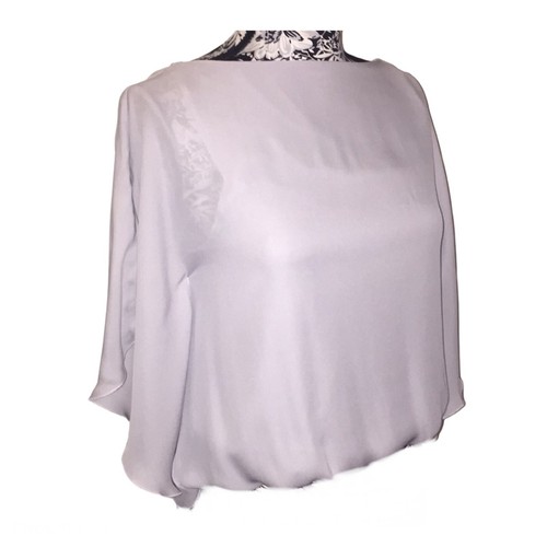 Woman Alice Olivia Bat Flying Wings Oversized 100% Silk Blue Gray Blouse Sz XS - 第 1/11 張圖片