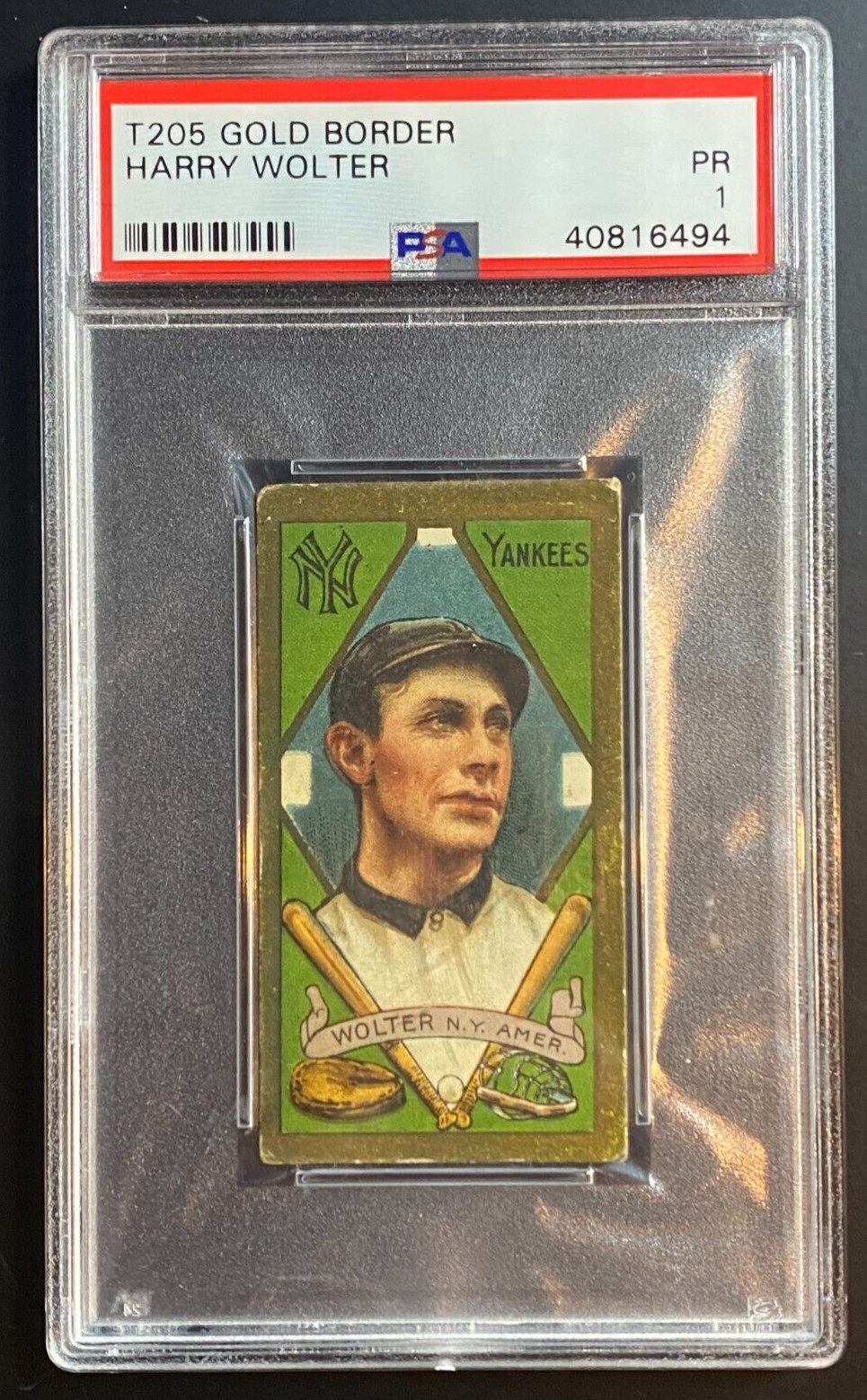 1911 T205 Gold Border Harry Wolter PSA 1 Sweet Caporal New York Yankees