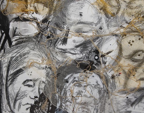 Abstract portrait ink/pencil/collage painting - Picture 5 of 12