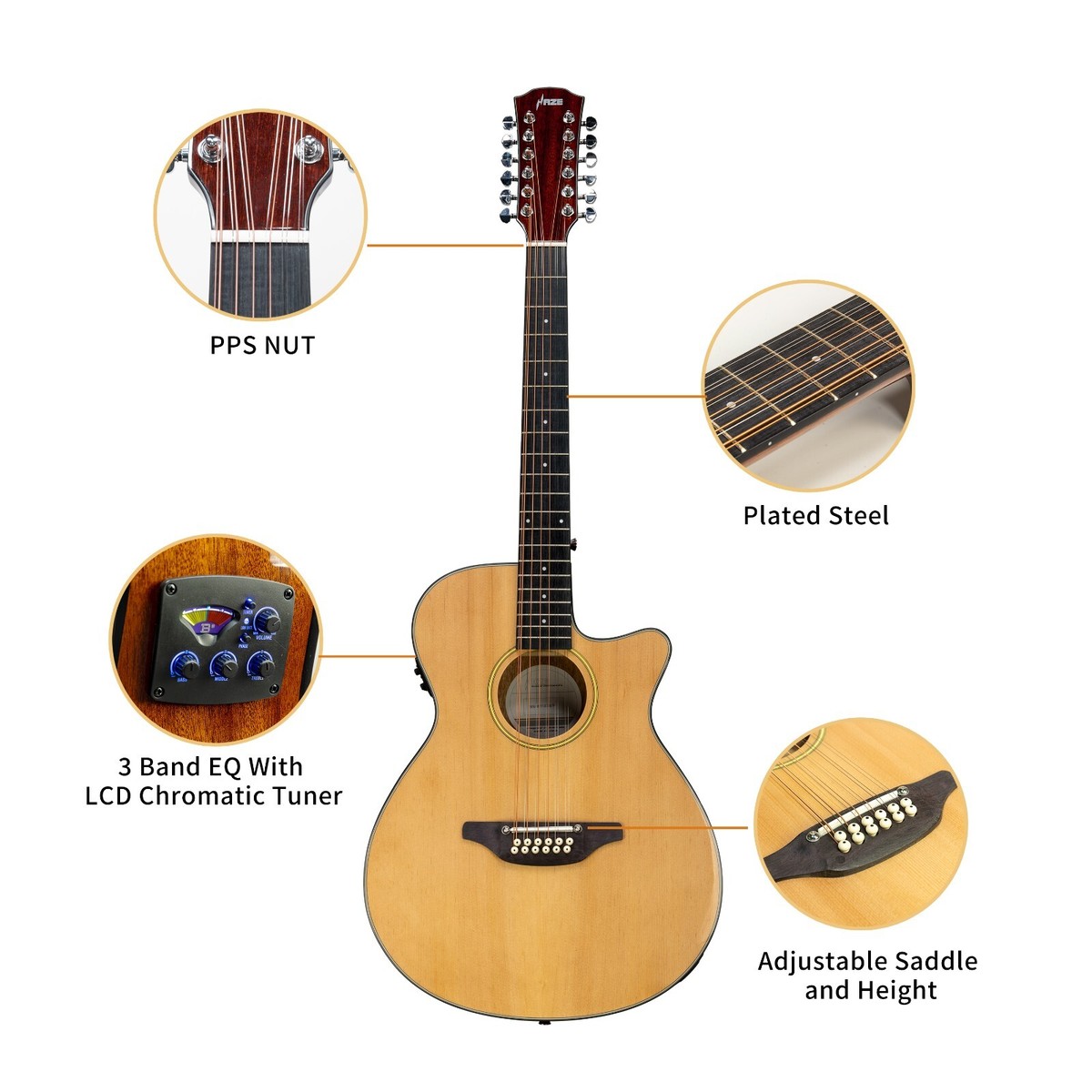 Haze Acoustic Guitar 12-String Saddle Height Adjustable