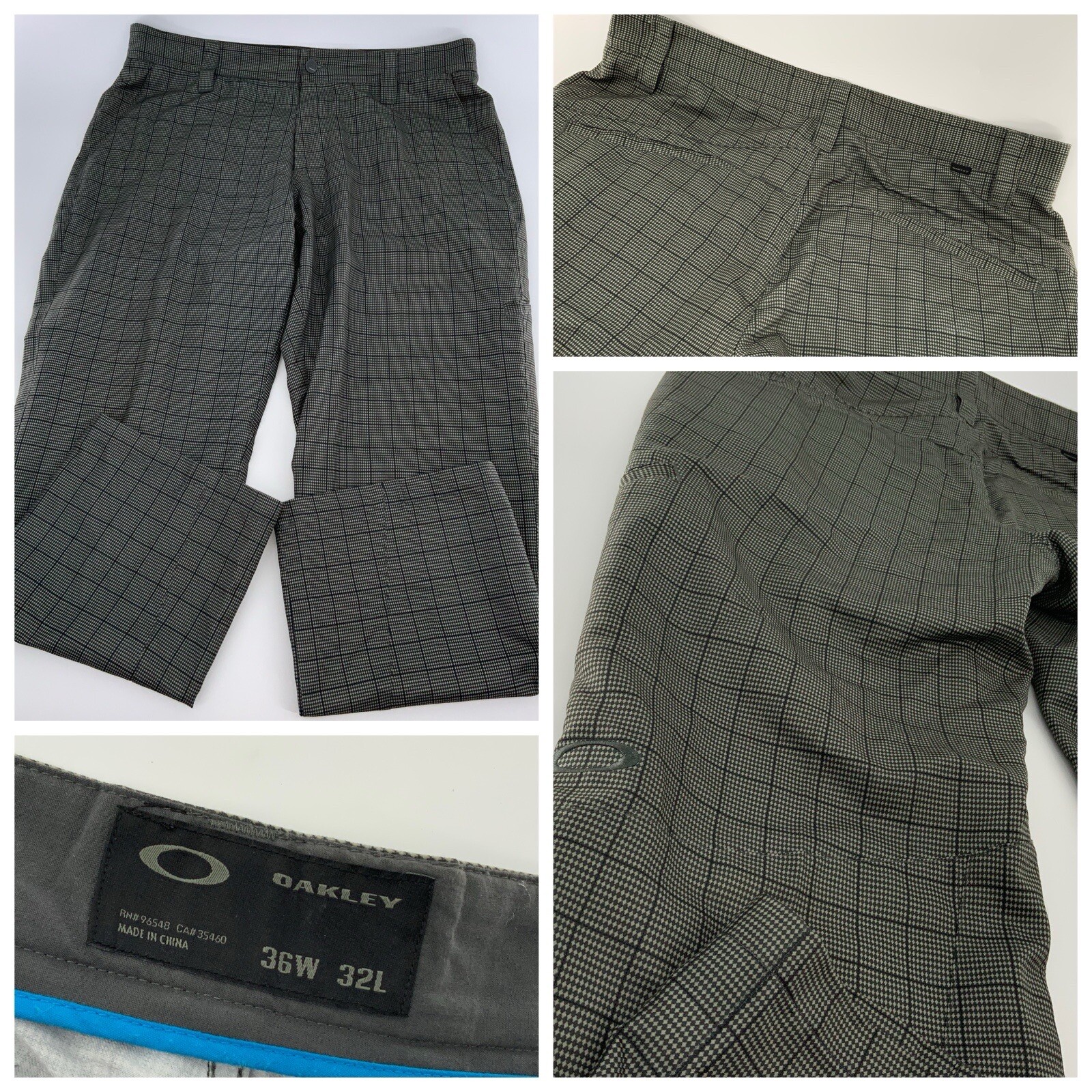 Oakley Chino Golf Pants 36x30 Men Green Plaid 100% Polyester YGI Q4-73