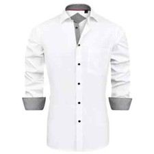 Alimens  Gentle Casual Long Sleeve Cotton Stretch Dress Shirts For Men