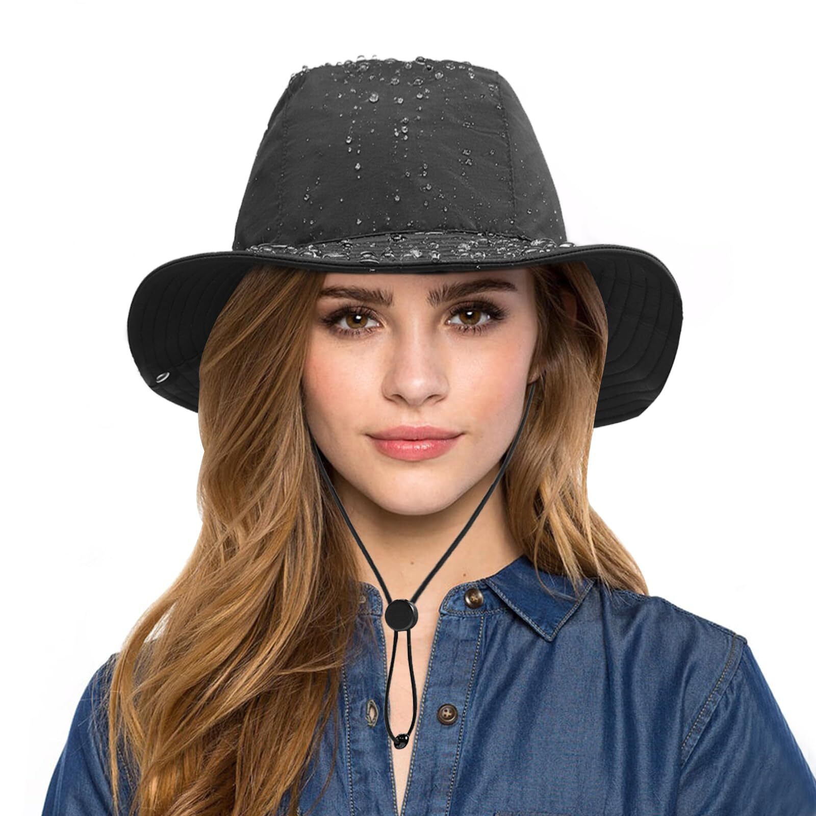 Waterproof Wide Brim UPF50+ Cowboy Sun Hat for Women and Men Summer Rain Hat