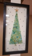 Handcrafted crushed glass shadow box framed Christmas tree beautiful colors