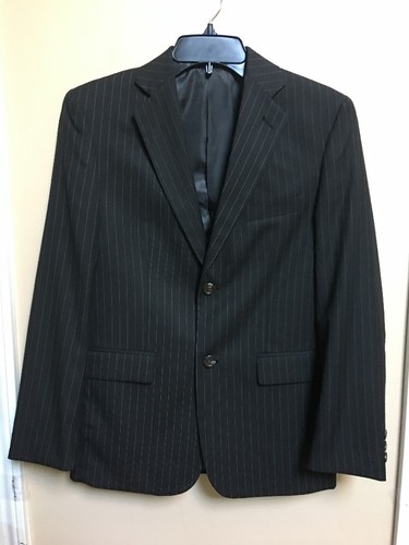 CHAPS Boy39s Black Pinstriped Single Breast 2 Button Blazer Coat Jacket Size 16R