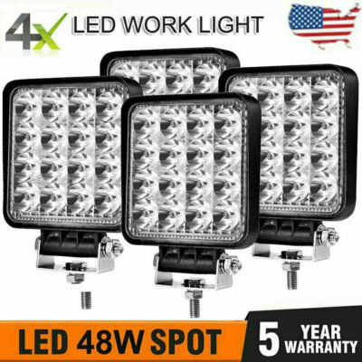 4Pcs 48W Square LED Work Light Pods Spotlights For Truck Off Road Tractor 12V