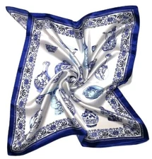 Shanlin 100% Mulberry Silk Square Scarf in Gift Box 21x21 Blue Floral