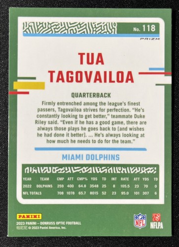 2023 Donruss Optic Tua Tagovailoa Silver Holo Prizm #118 Miami Dolphins - Picture 2 of 3