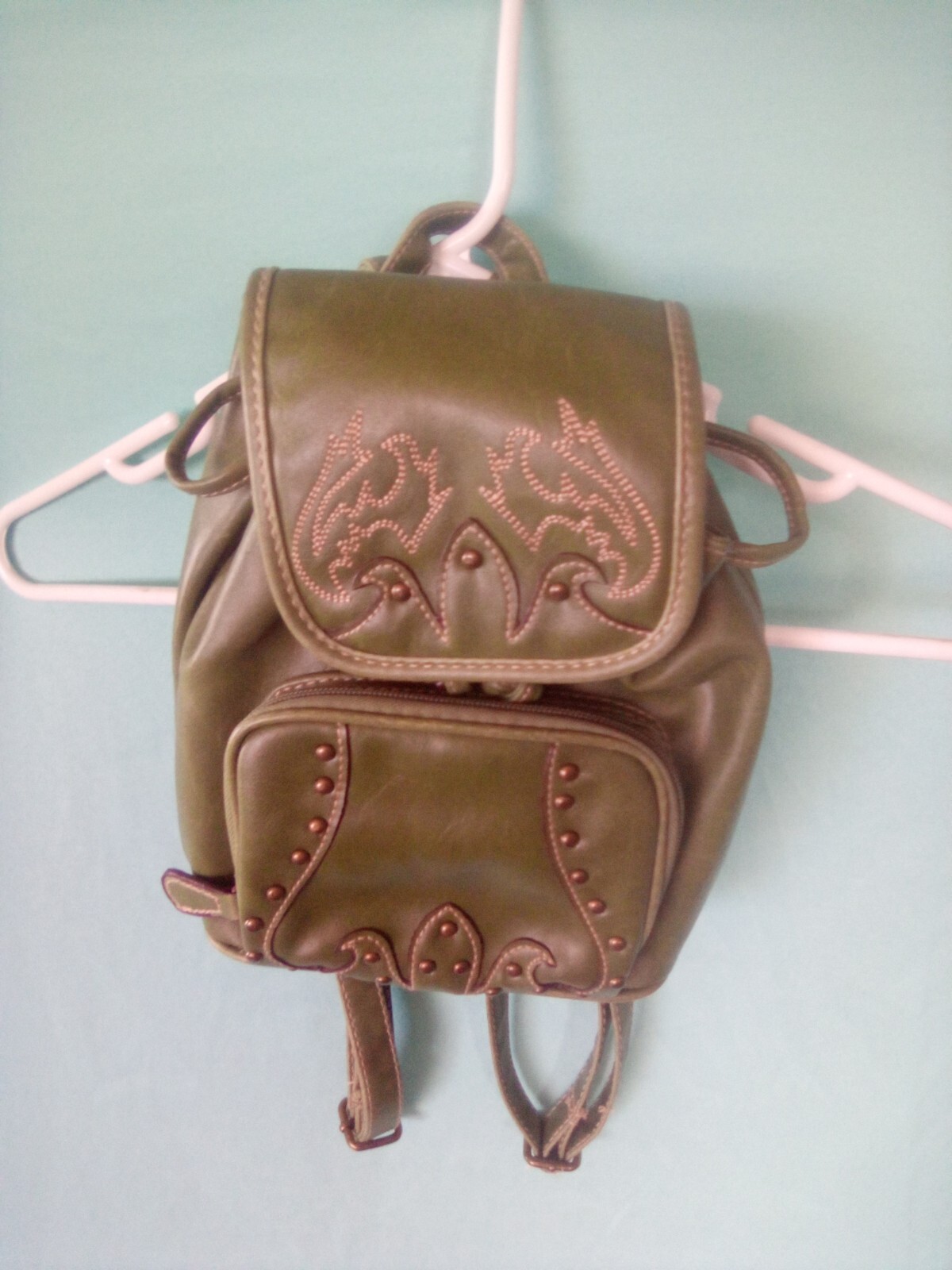 Olive Green Leather Backpack-Style Handbag Unbranded Medium-image
