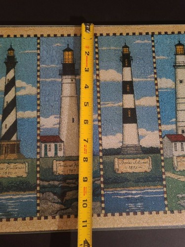 Vintage Scenes Of 4 Lighthouses On Cutting Board, Glass, Serving Tray 15" X 11" - Picture 3 of 10
