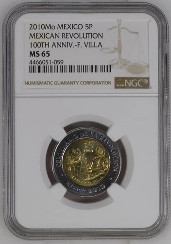 2008 Mo MEXICO 5 PESOS NGC MS-65 - 2010 MEXICAN REVOLUTION 100TH FRANCISCO VILLA