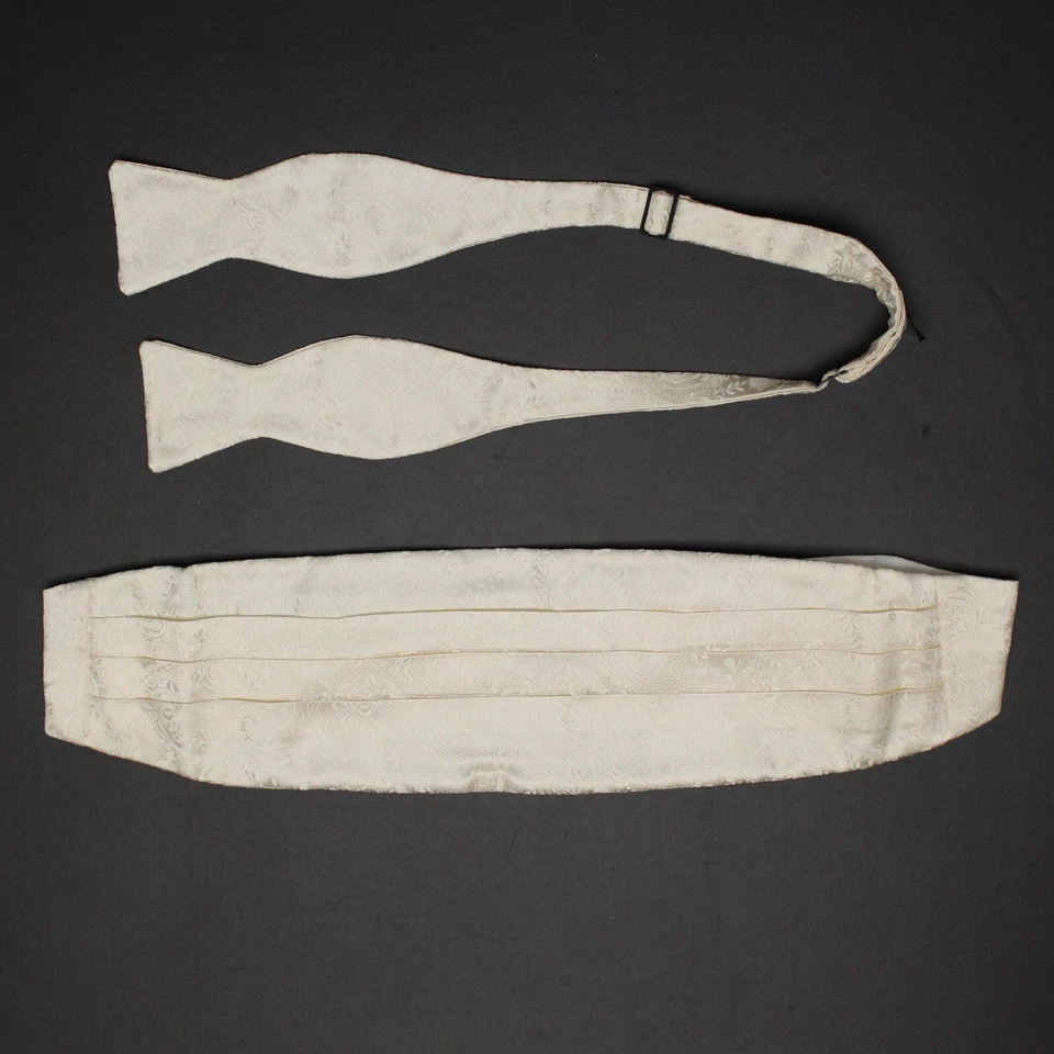 Gladson Para Hombres Pajarita de Seda Cummerbund Caja Set Marfil Paisley Tejido Boda Formal Foto 2 de 4